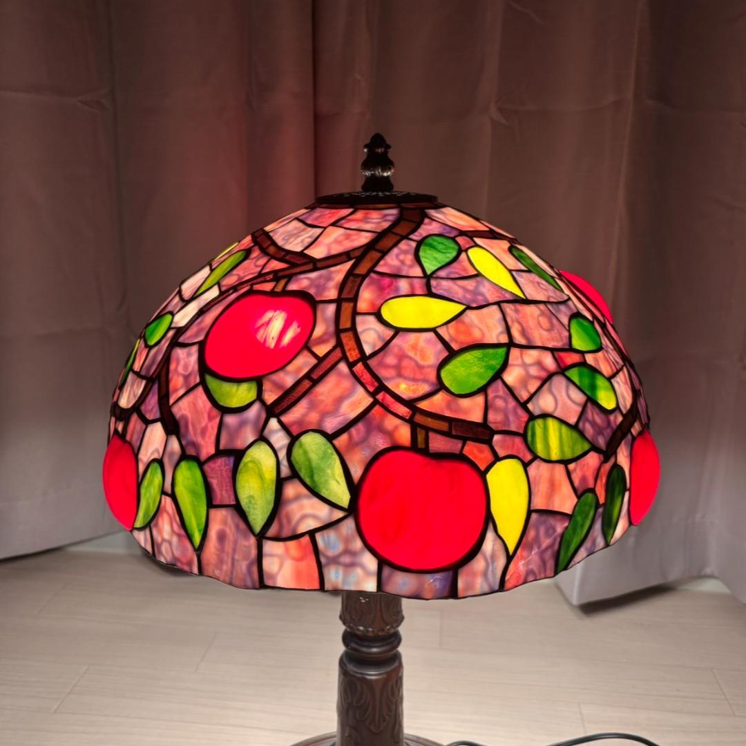 高さ約60㎝ アンティーク ヴィンテージ ステンドランプ 3灯 りんご