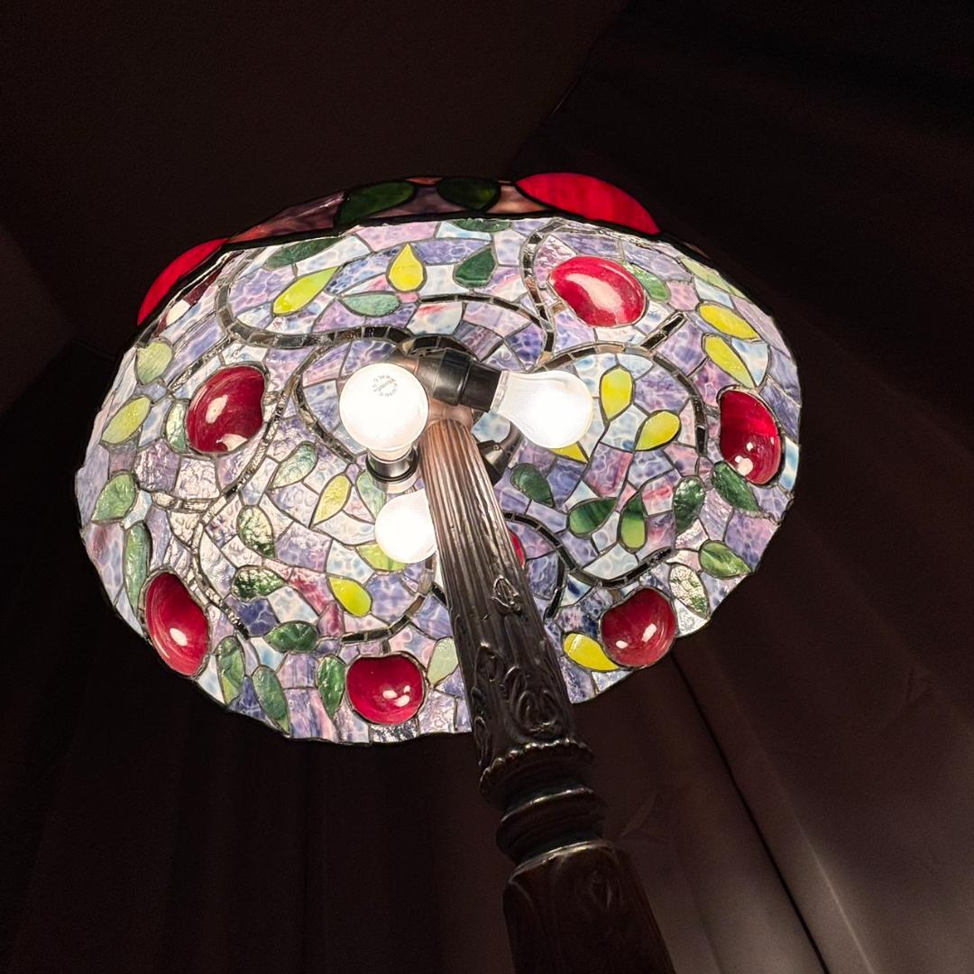 高さ約60㎝ アンティーク ヴィンテージ ステンドランプ 3灯 りんご