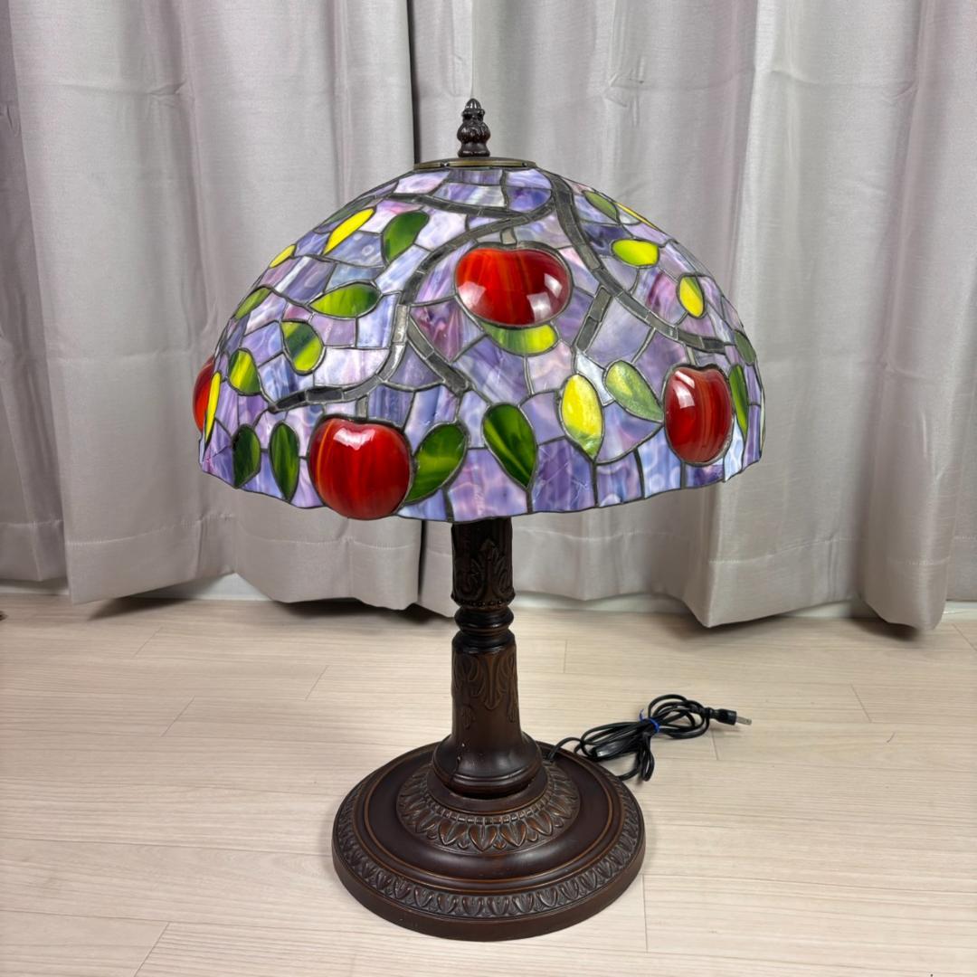 高さ約60㎝ アンティーク ヴィンテージ ステンドランプ 3灯 りんご