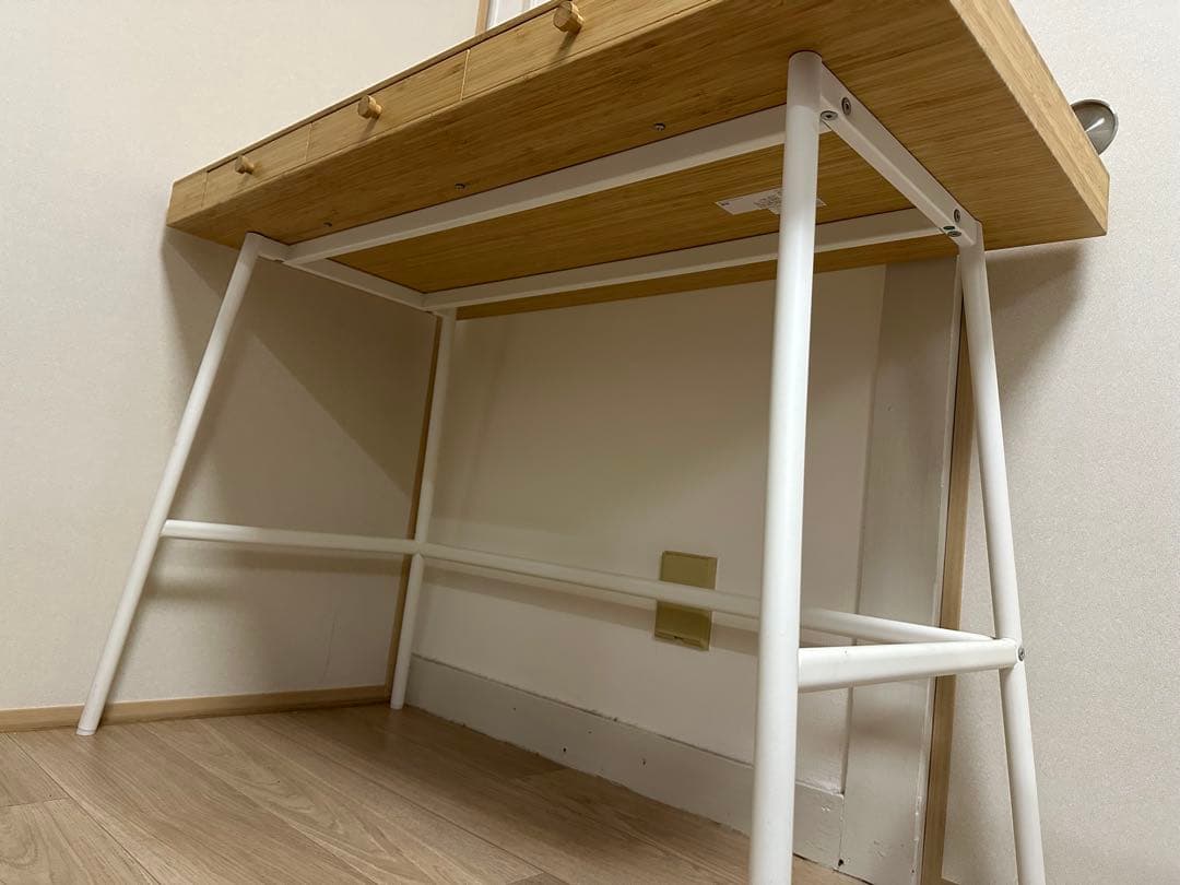 IKEA LILLÅSEN リルオーセン バンブーデスク ホワイト脚 3引き出し