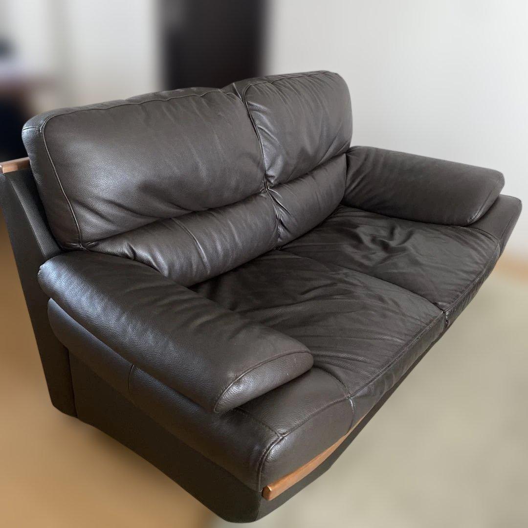 革ソファ　2.5人掛け シボ加工　茶色　日本製　ソファー　ブラウス　牛革