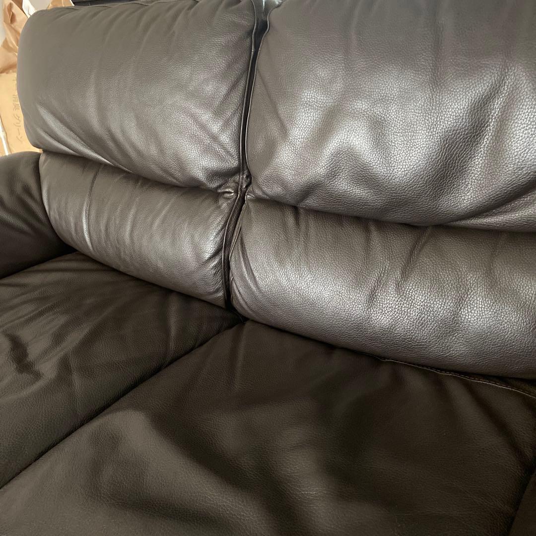 革ソファ　2.5人掛け シボ加工　茶色　日本製　ソファー　ブラウス　牛革