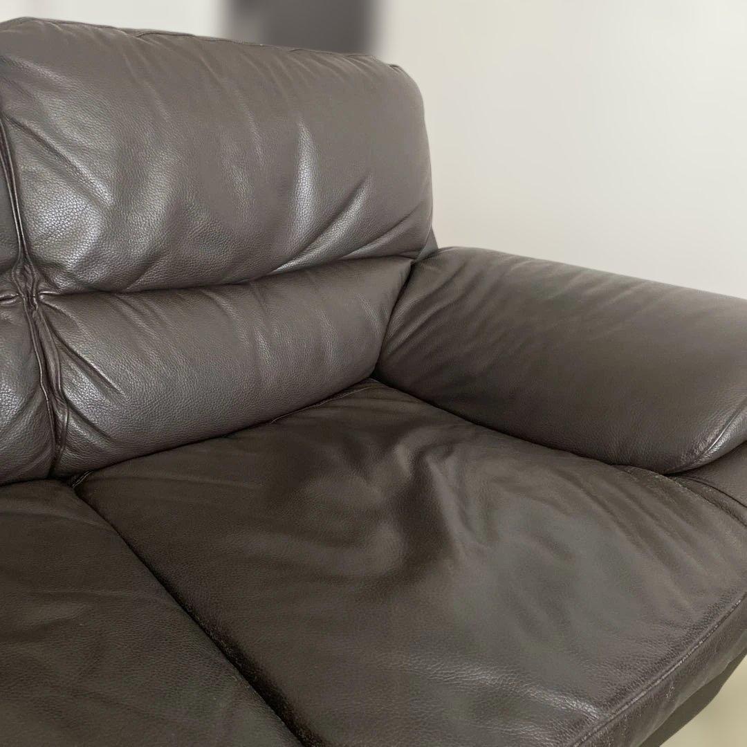 革ソファ　2.5人掛け シボ加工　茶色　日本製　ソファー　ブラウス　牛革