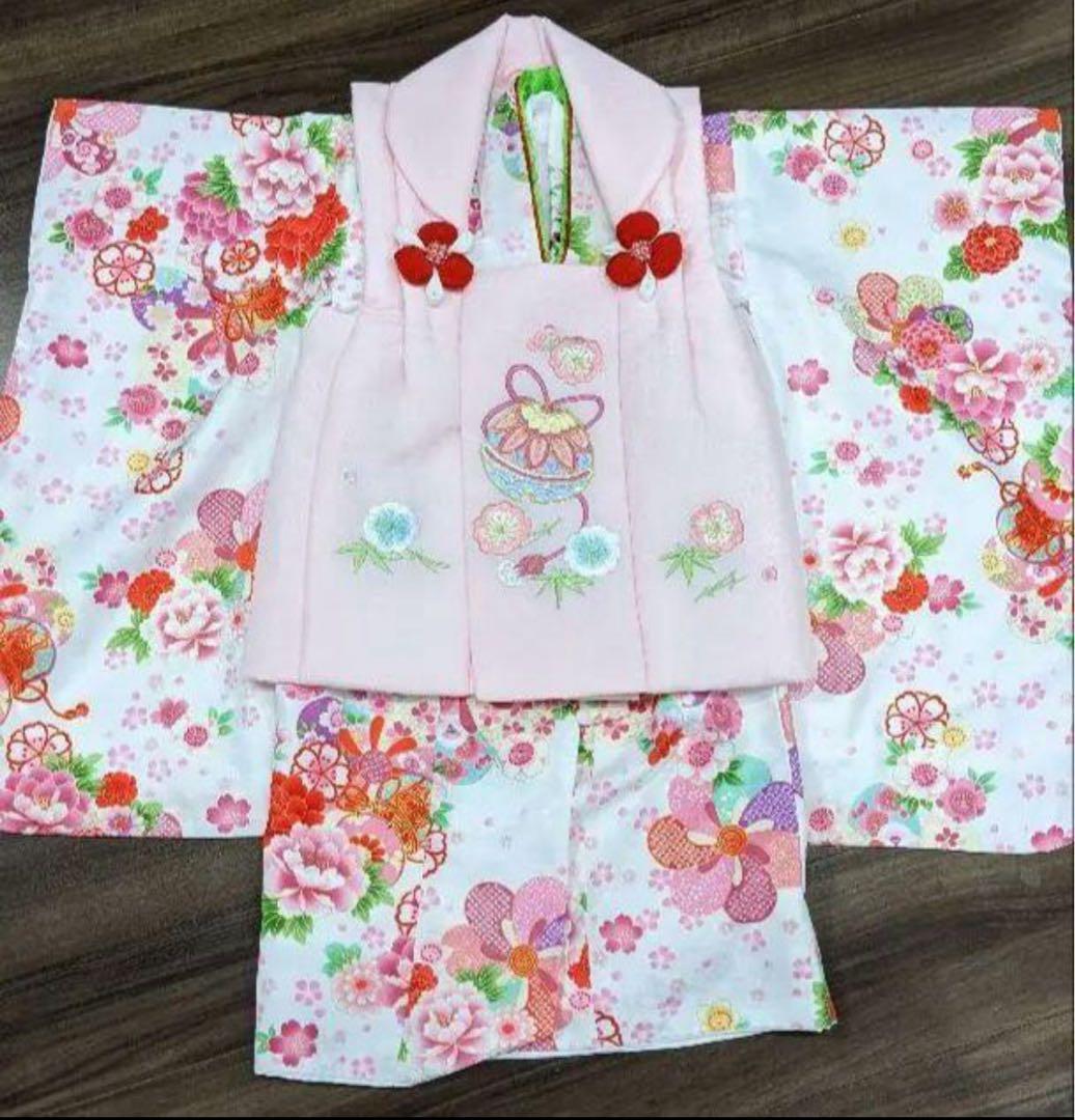 753 七五三衣装 ピンク 花柄 着物　3歳　女の子