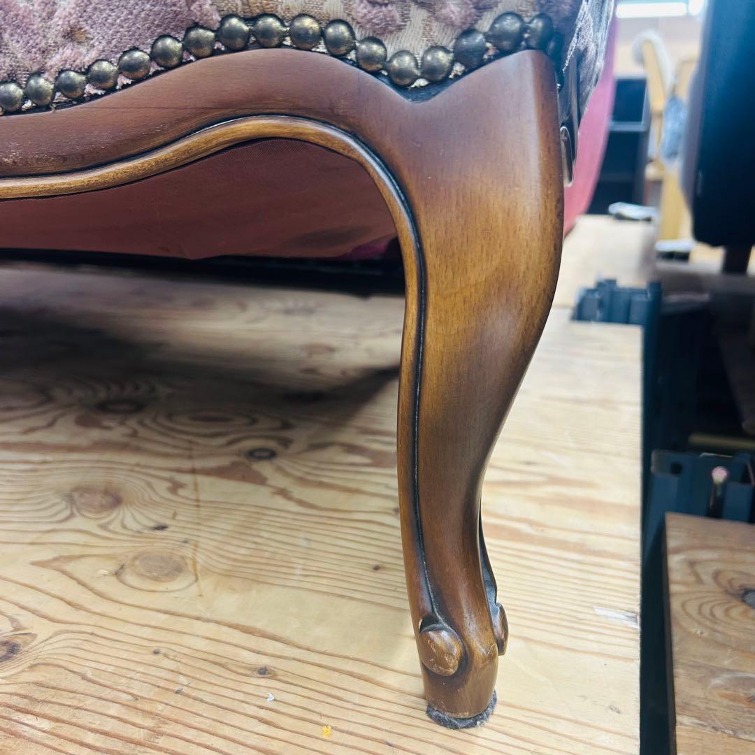 アンティーク　カリモク 猫足ソファ 2人掛け 金華山 鋲打ち　ピンク　送料込み