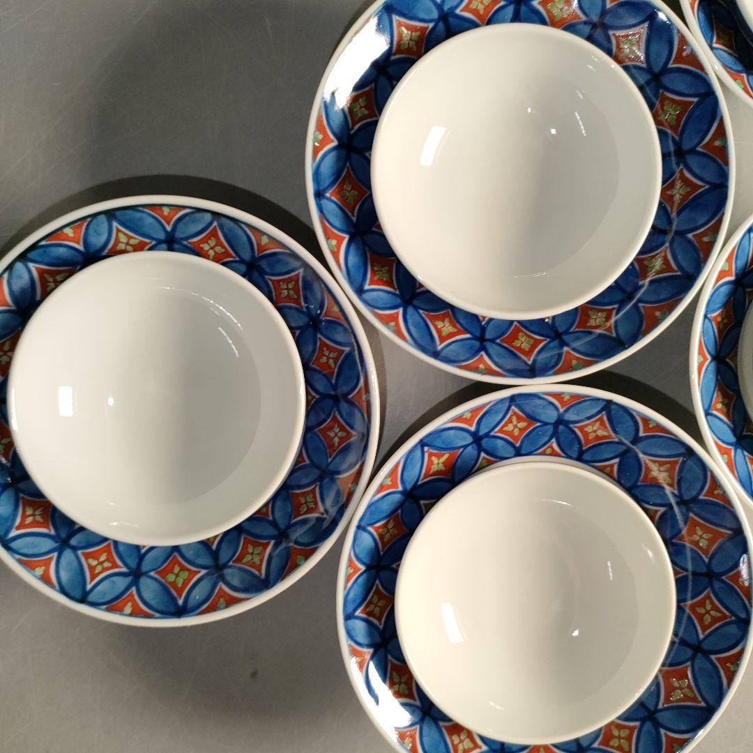 A1310-4/有田焼/源右衛門窯/染錦七宝文珍味入5客/銘々皿/懐石道具/