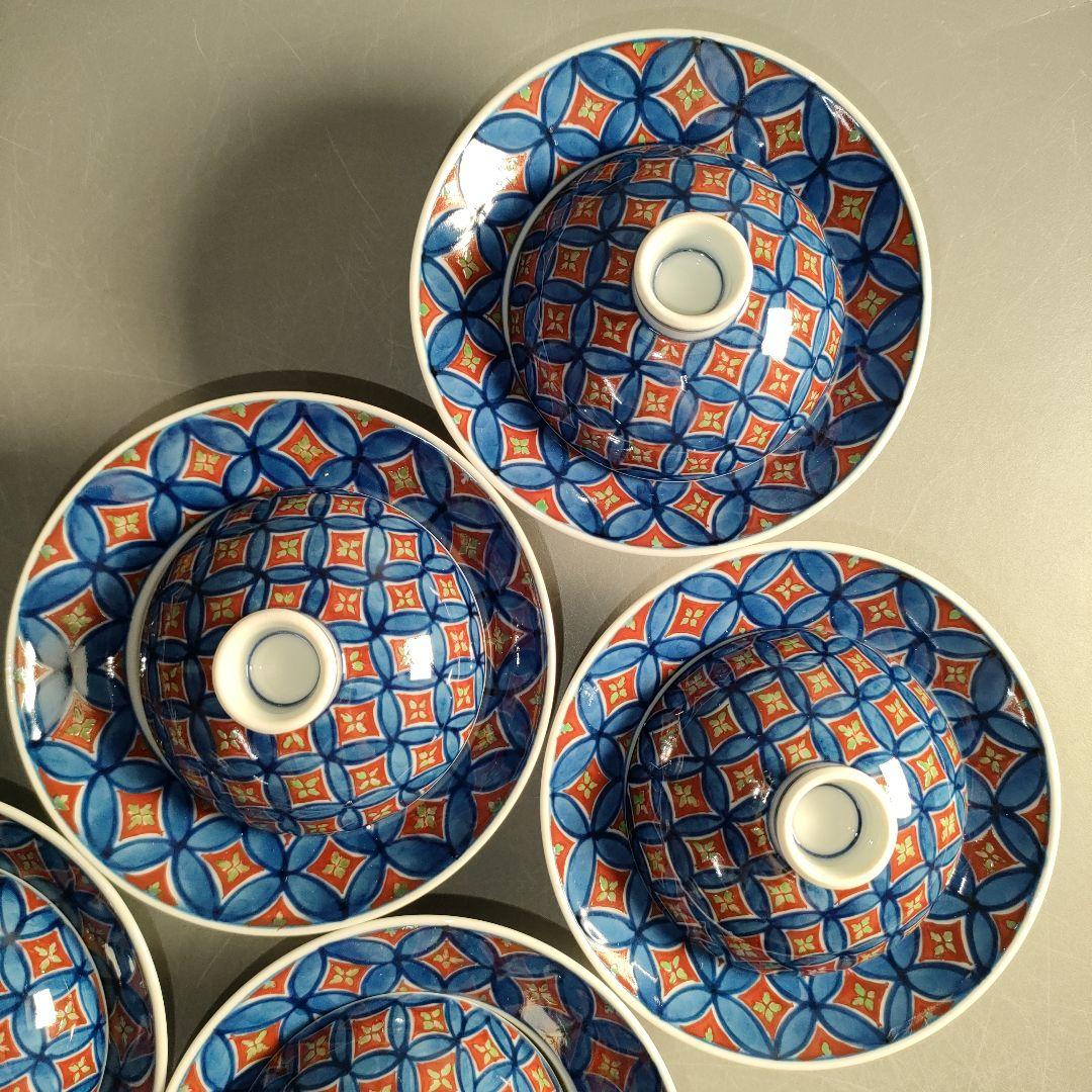 A1310-4/有田焼/源右衛門窯/染錦七宝文珍味入5客/銘々皿/懐石道具/