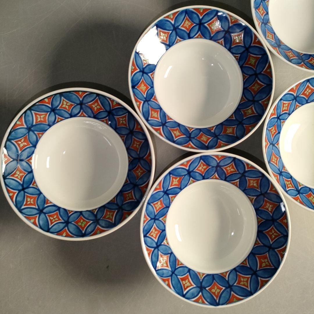 A1310-4/有田焼/源右衛門窯/染錦七宝文珍味入5客/銘々皿/懐石道具/