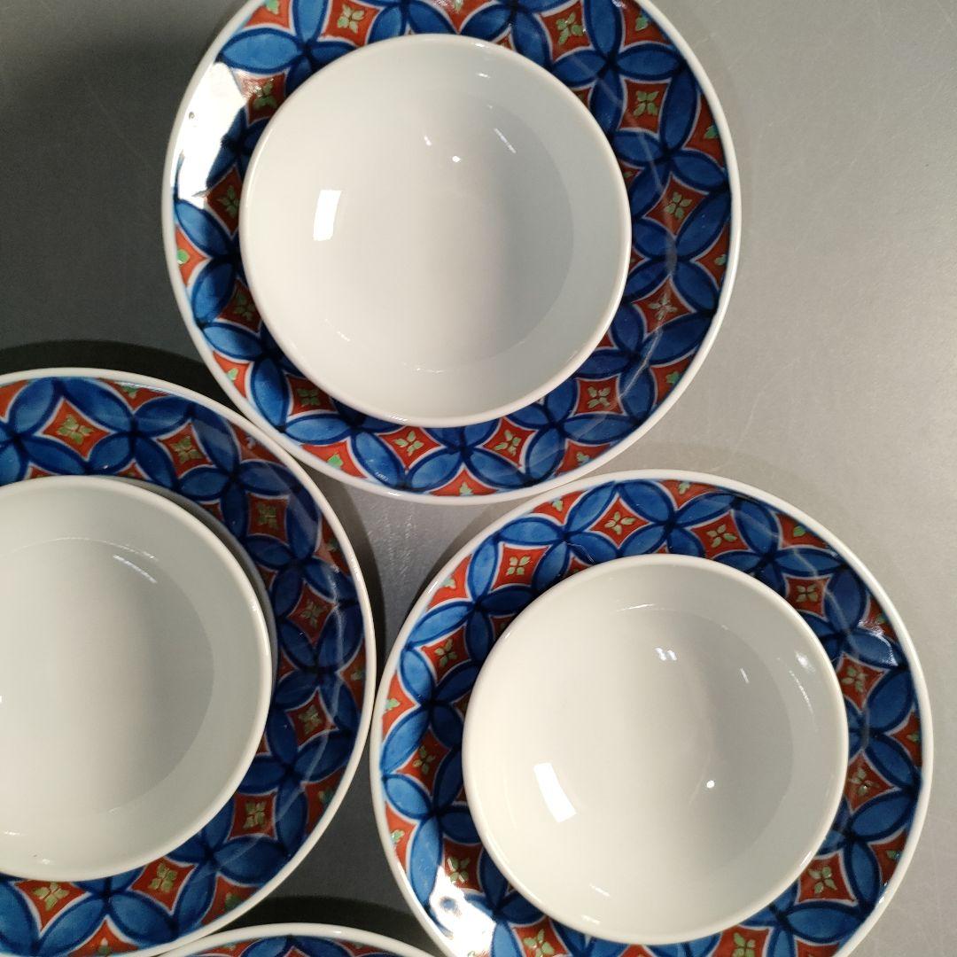 A1310-4/有田焼/源右衛門窯/染錦七宝文珍味入5客/銘々皿/懐石道具/