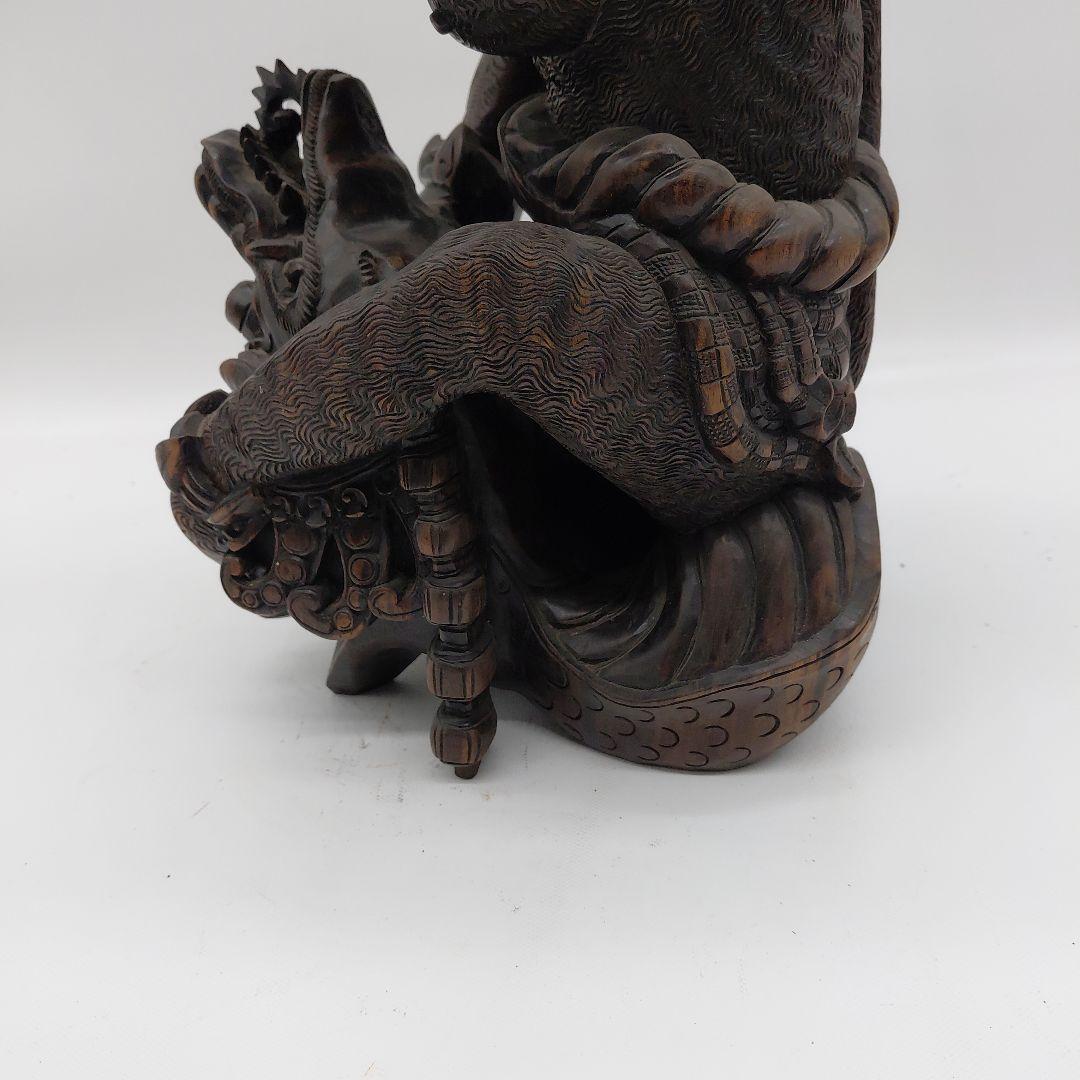 バリ　ハヌマーンと龍　黒檀彫刻