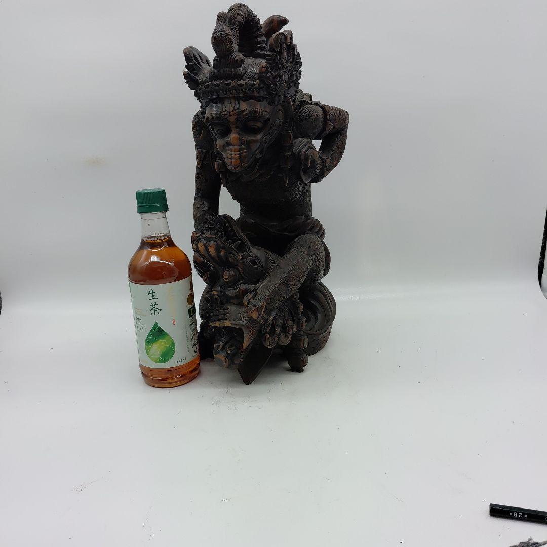 バリ　ハヌマーンと龍　黒檀彫刻