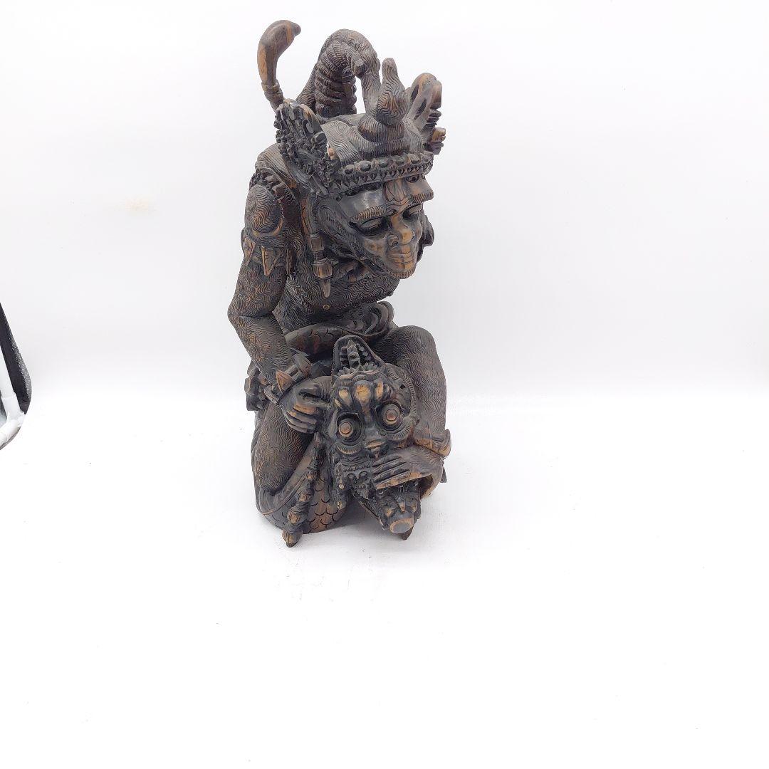バリ　ハヌマーンと龍　黒檀彫刻
