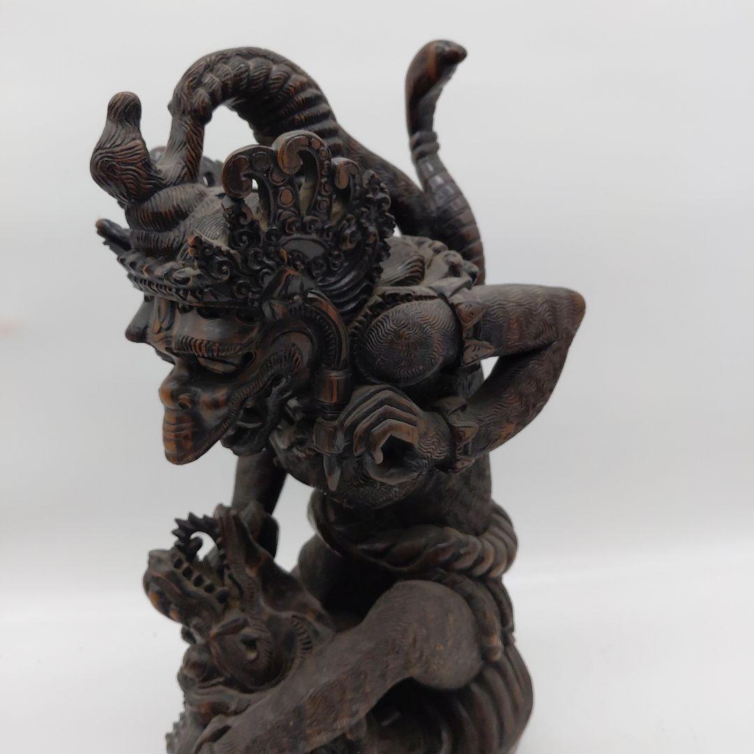 バリ　ハヌマーンと龍　黒檀彫刻