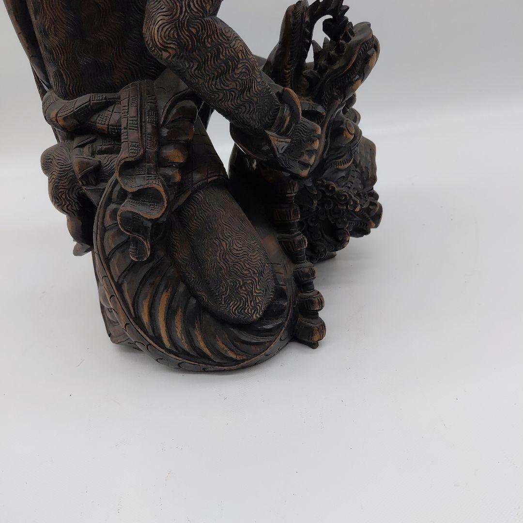 バリ　ハヌマーンと龍　黒檀彫刻