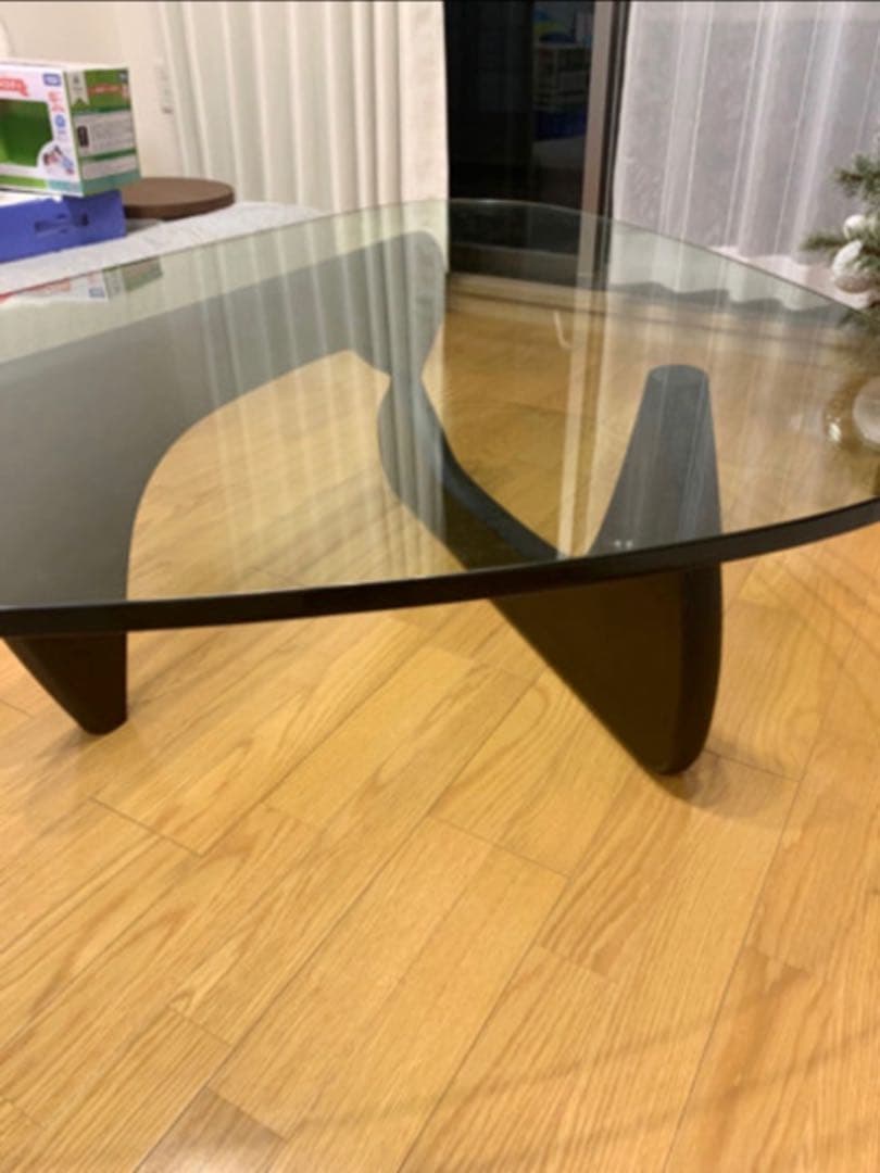 【美品】ガラスローテーブル ガラステーブル ローテーブル 黒 木製