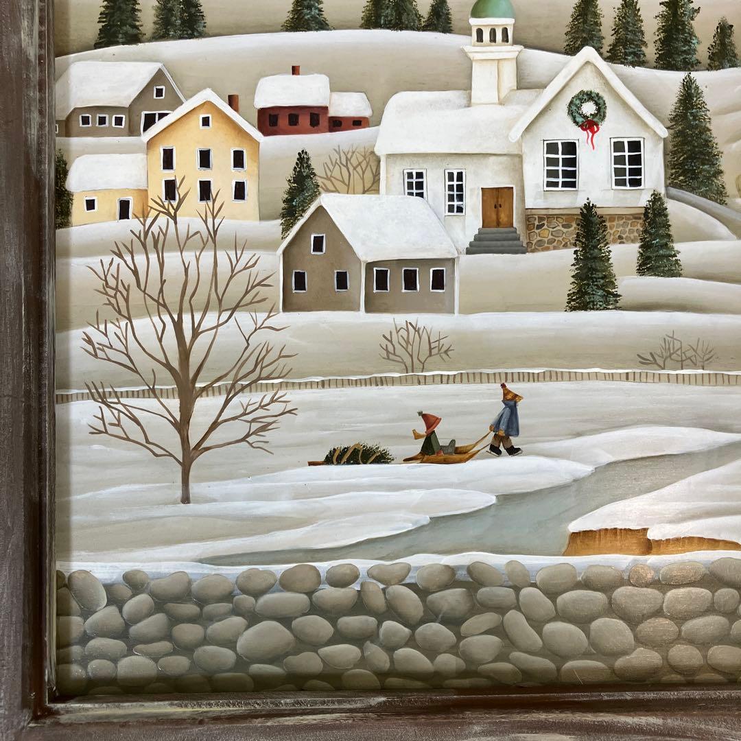トールペイント作品☆56cm木額☆ベティケイスネス☆風景画冬景色