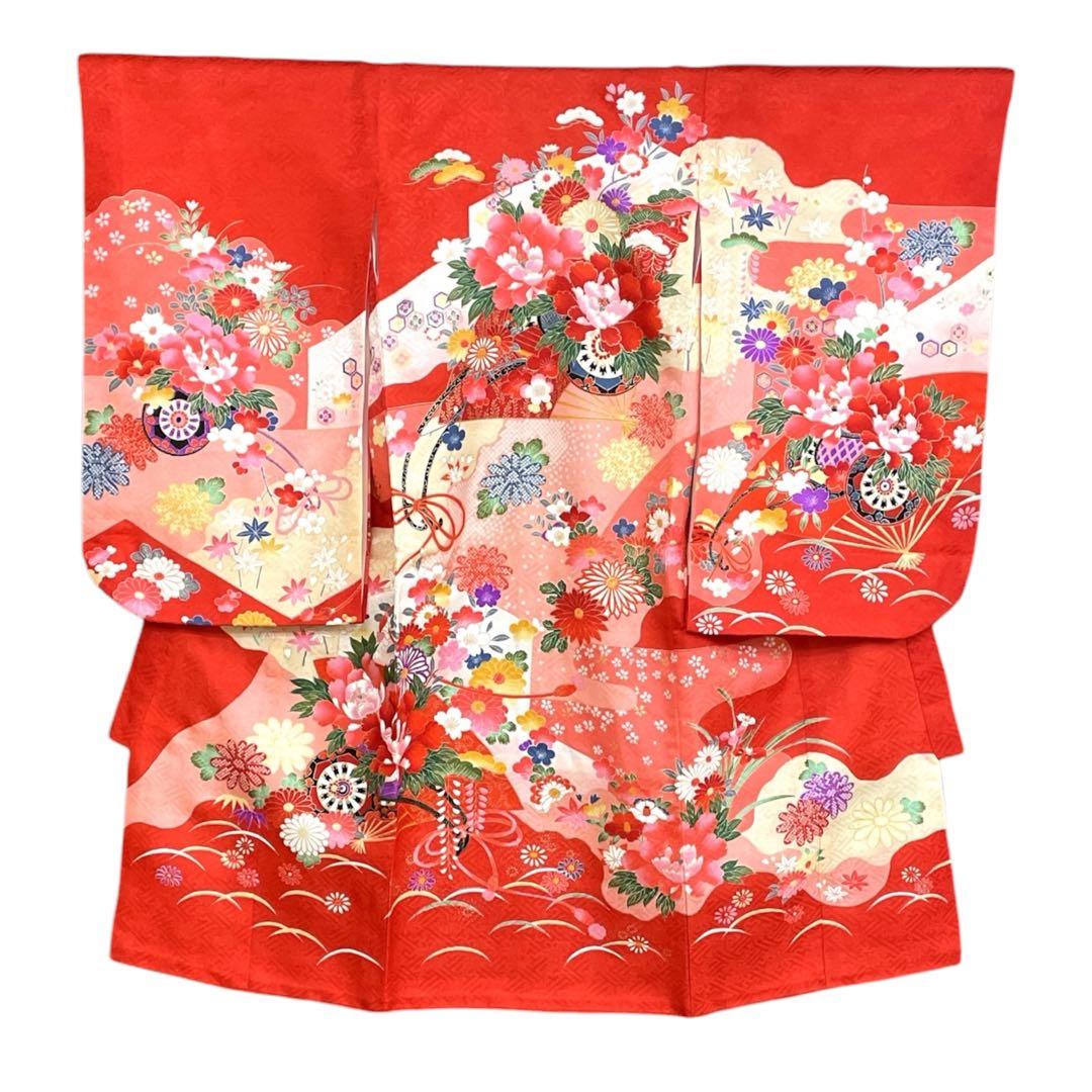 ◎mk-3497　七五三　女の子　着物・襦袢・帯揚げセット　3歳　　12-15