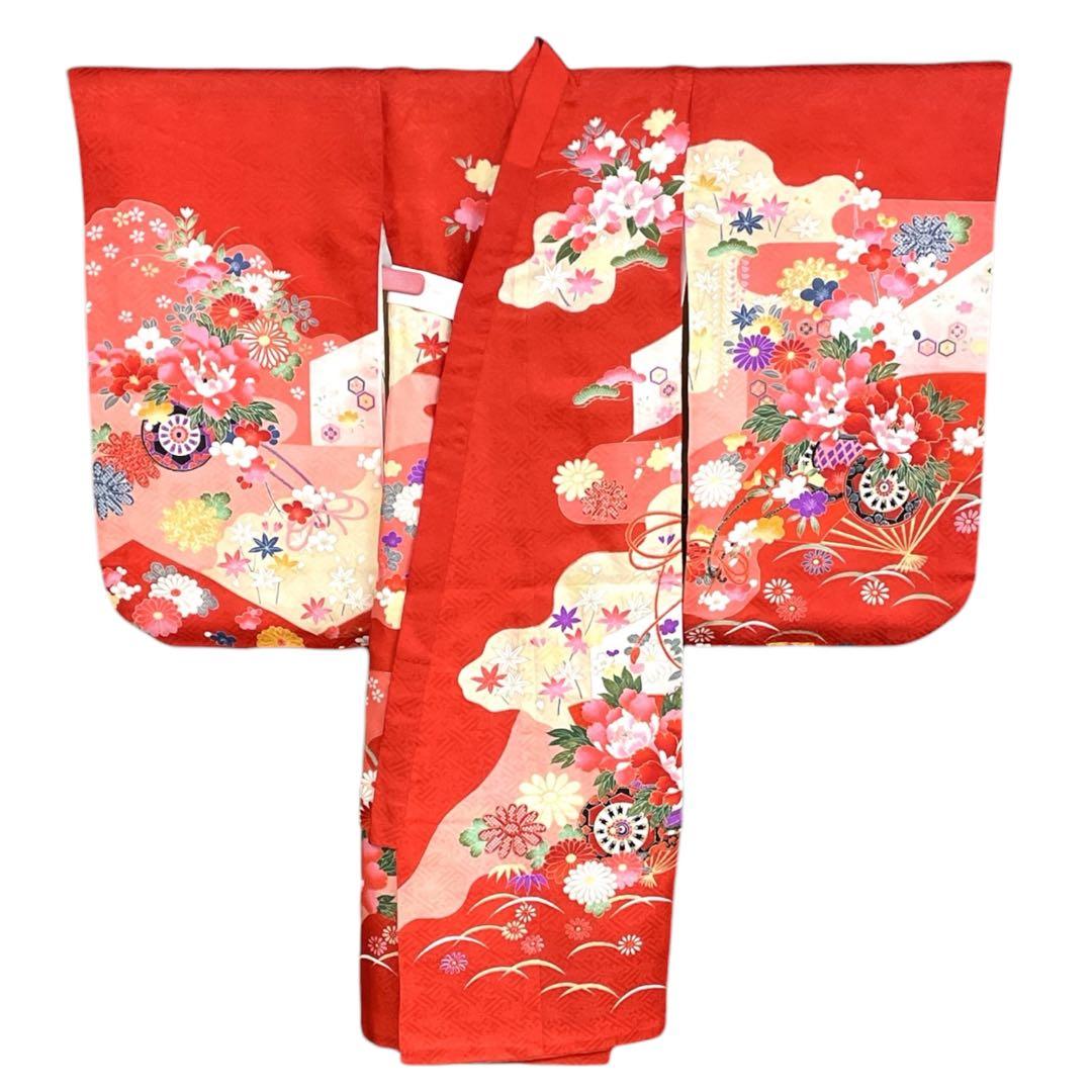 ◎mk-3497　七五三　女の子　着物・襦袢・帯揚げセット　3歳　　12-15