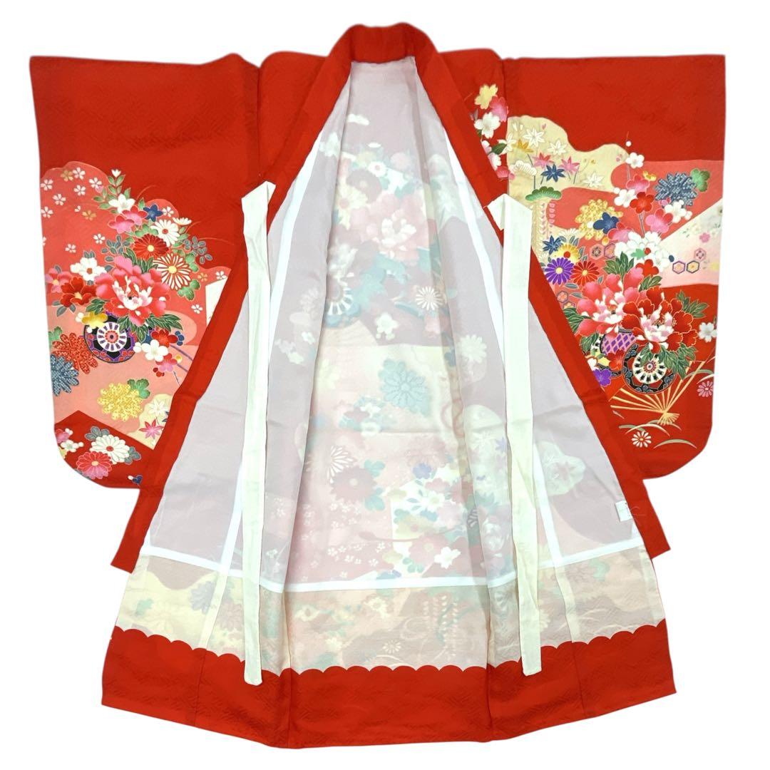 ◎mk-3497　七五三　女の子　着物・襦袢・帯揚げセット　3歳　　12-15