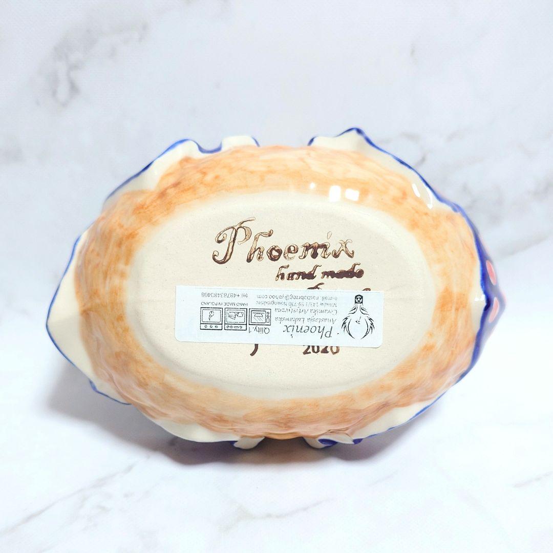 新品 ポーリッシュポタリー PHOENIX社 バスケット 藍色×赤ハート目玉