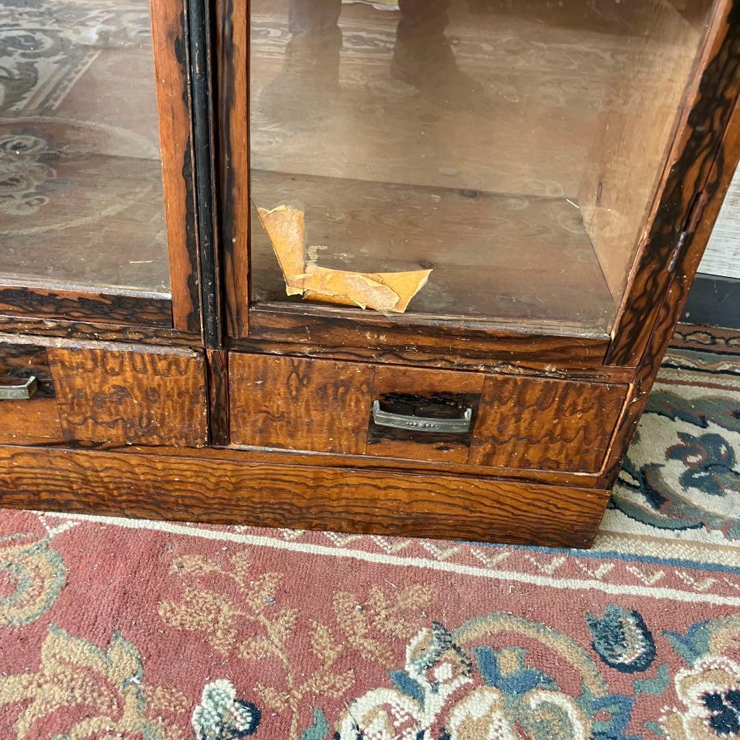 昭和レトロ 古家具 ガラス戸 木製キャビネット 食器棚 飾り棚 サイドボード古材