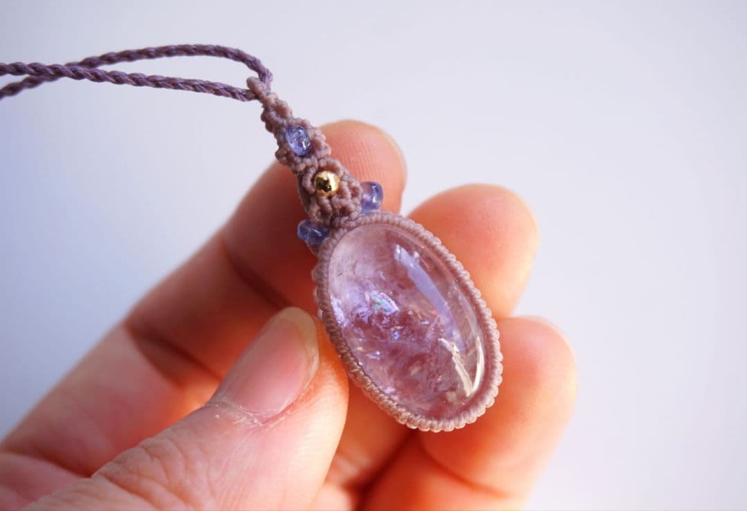 ピンクアメジスト　タンザナイト　マクラメ　ネックレス