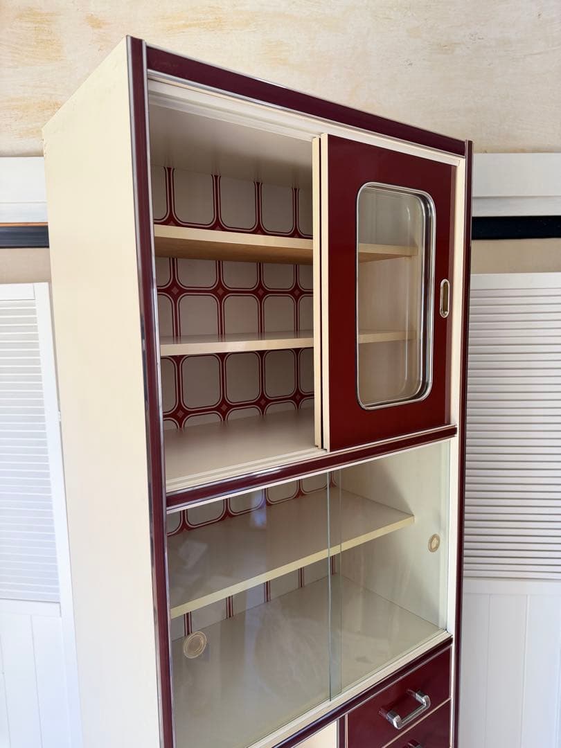 sion 昭和レトロ レトロポップ 食器棚 ガラスキャビネット 木製