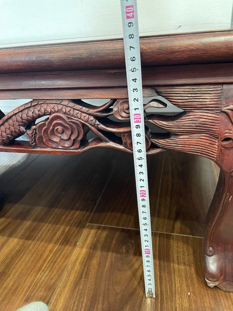 高級唐木　獅子龍彫刻付漆仕上長座卓　150cm幅テーブル一枚板 たのメル便‼️