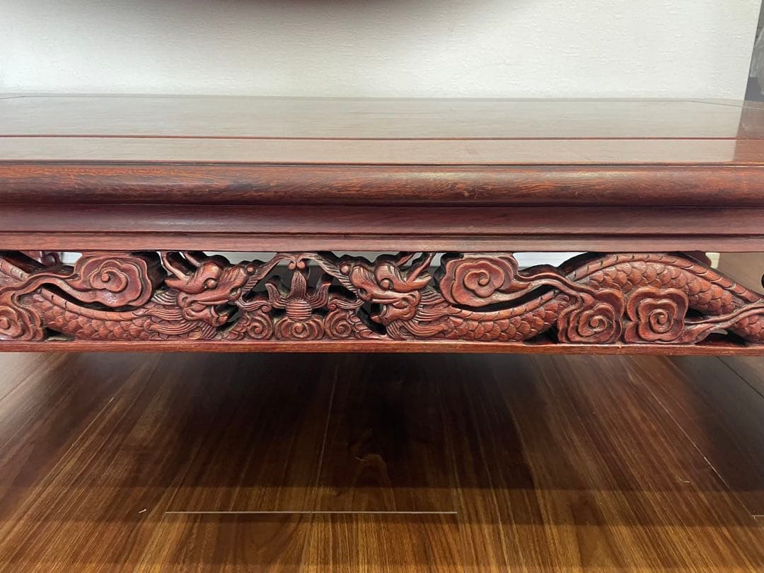 高級唐木　獅子龍彫刻付漆仕上長座卓　150cm幅テーブル一枚板 たのメル便‼️