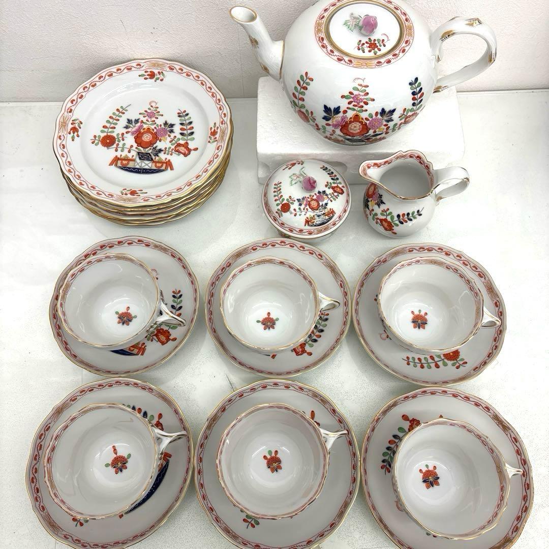 マイセン 柿右衛門写し 花模様 御所車 ティーポットセット カップ&ソーサー 皿