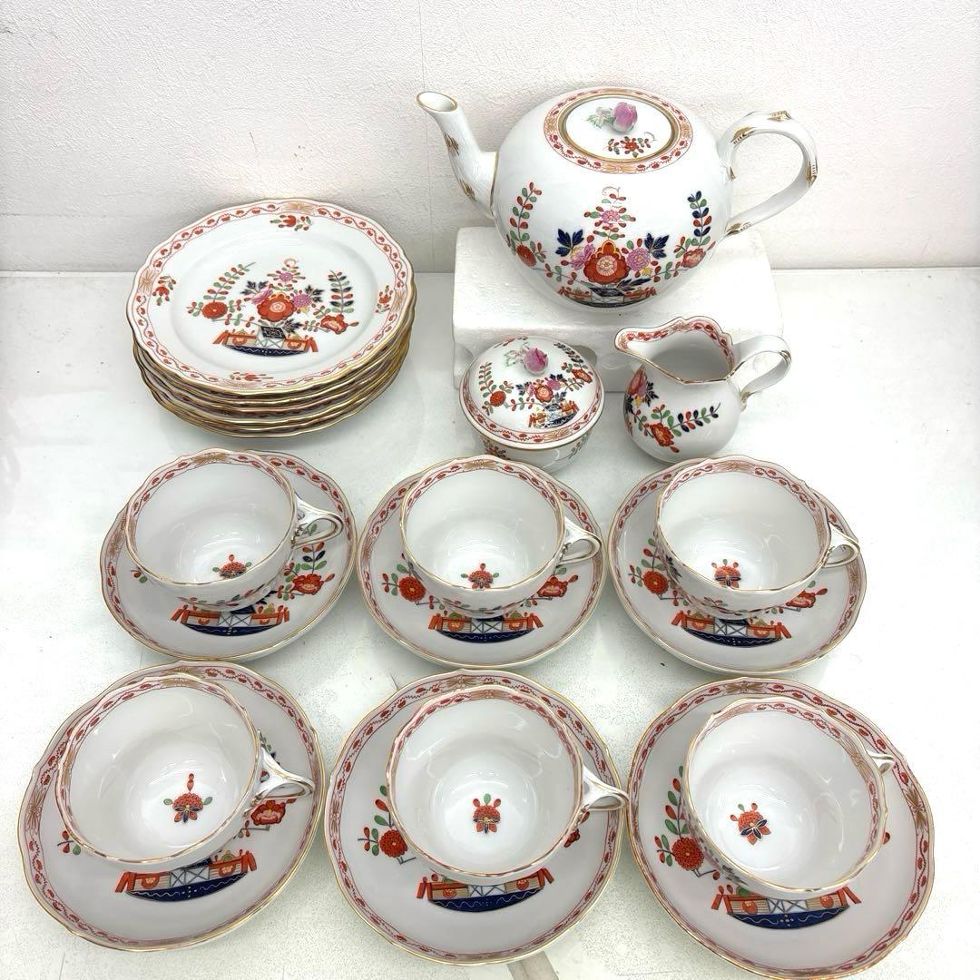 マイセン 柿右衛門写し 花模様 御所車 ティーポットセット カップ&ソーサー 皿