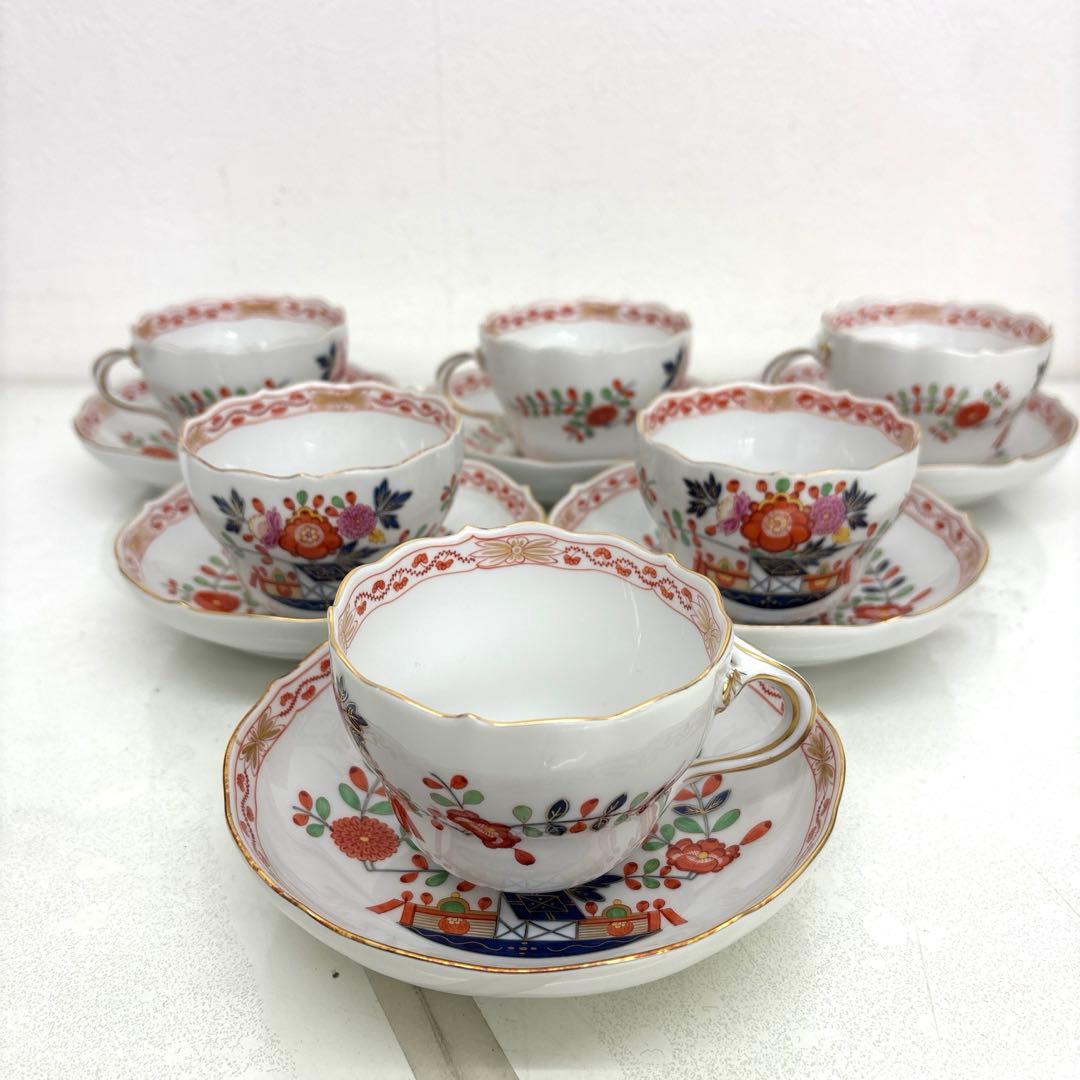 マイセン 柿右衛門写し 花模様 御所車 ティーポットセット カップ&ソーサー 皿