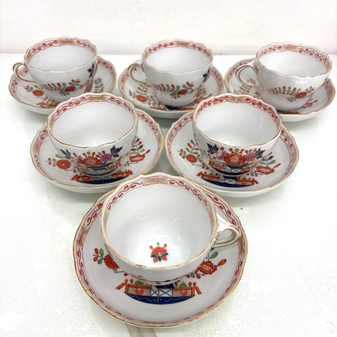 マイセン 柿右衛門写し 花模様 御所車 ティーポットセット カップ&ソーサー 皿