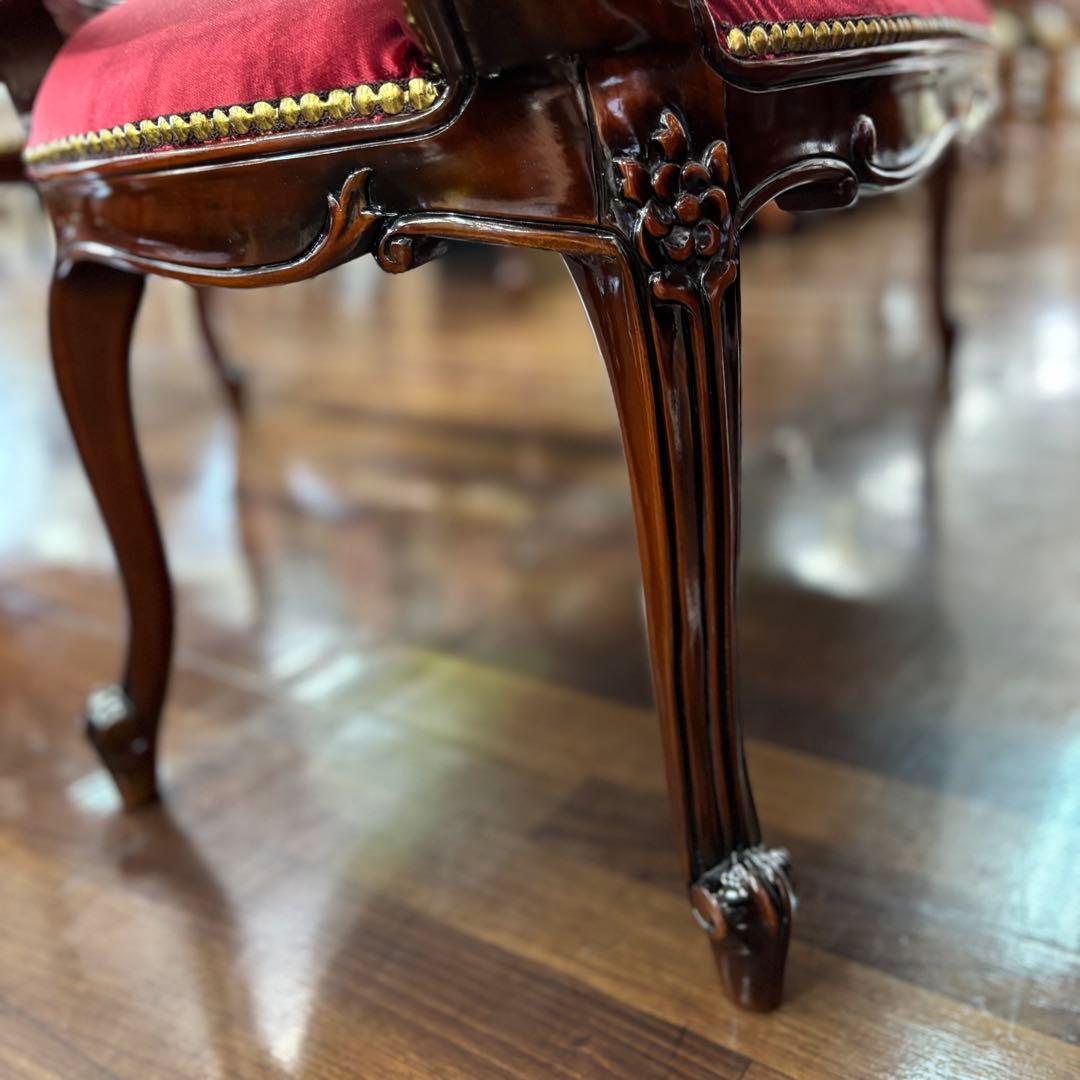 マホガニー ベロア レッド アンティーク調 ラブソファ 高級 おしゃれ 二人掛け