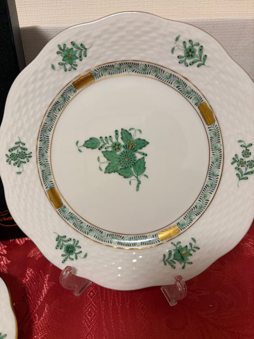 未使用保管品 ヘレンド アポニーグリーン19cm デザートプレート2枚