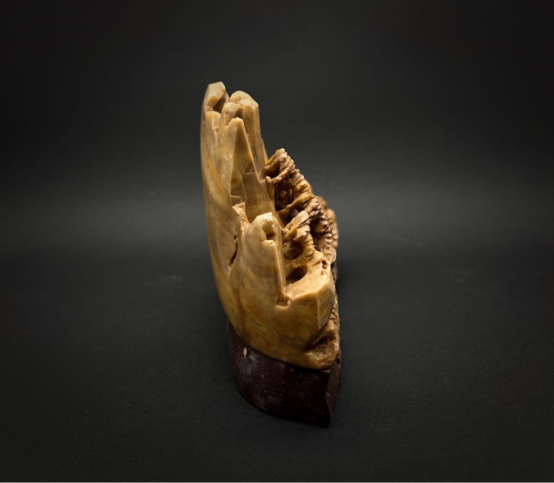 中国美術 壽山石彫 楼閣山水彫 細密彫刻 オブジェ 鑑賞石