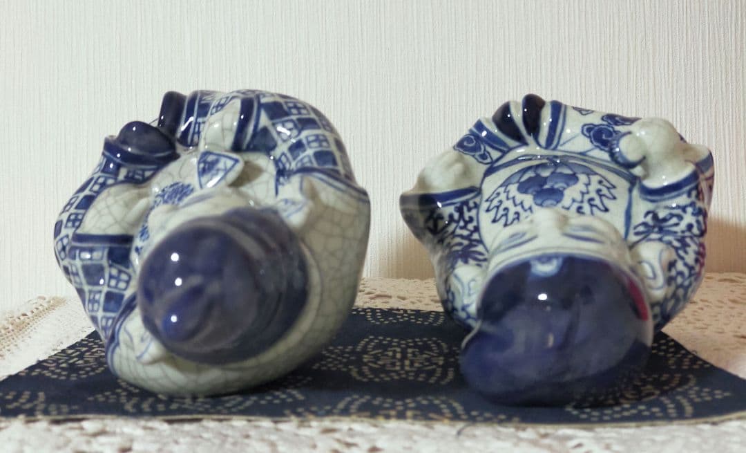 青磁釉陶器　七福神恵比寿様、大黒天様　商売繁盛　開運縁結　希少縁起物　木製台付き