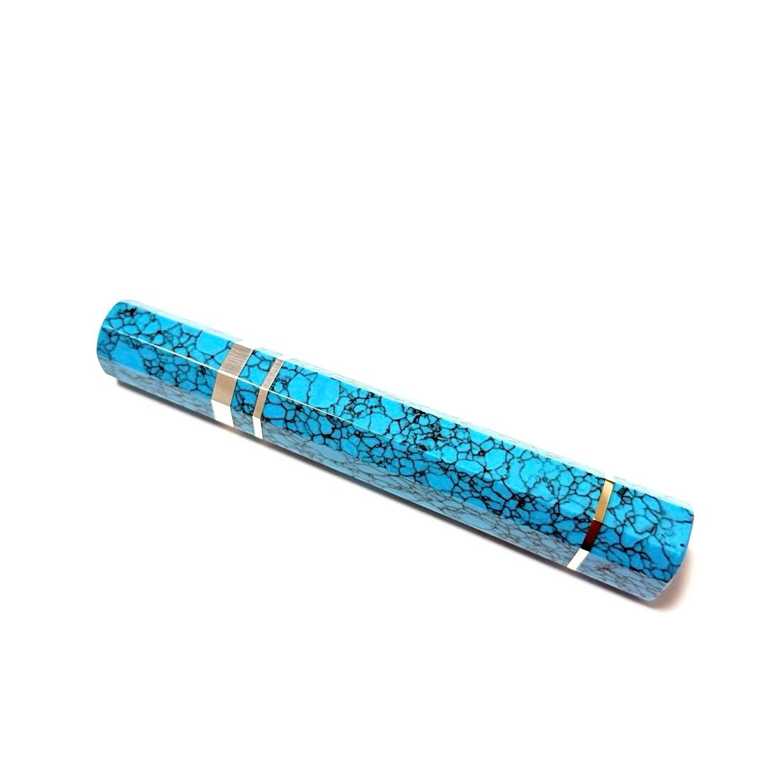 三段銀巻 柳刃300 ターコイズ八角柄 柳刃尺 手作り トルコ石l