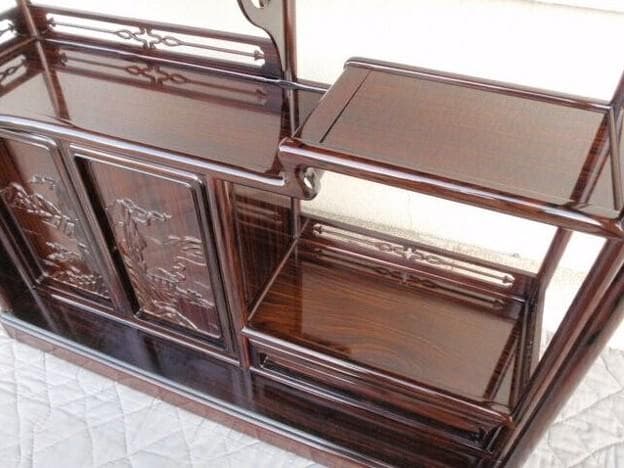 半額以下！新品 95巾 黒檀 無垢 高級飾り棚 違い棚 唐木茶棚 茶箪笥 検花梨