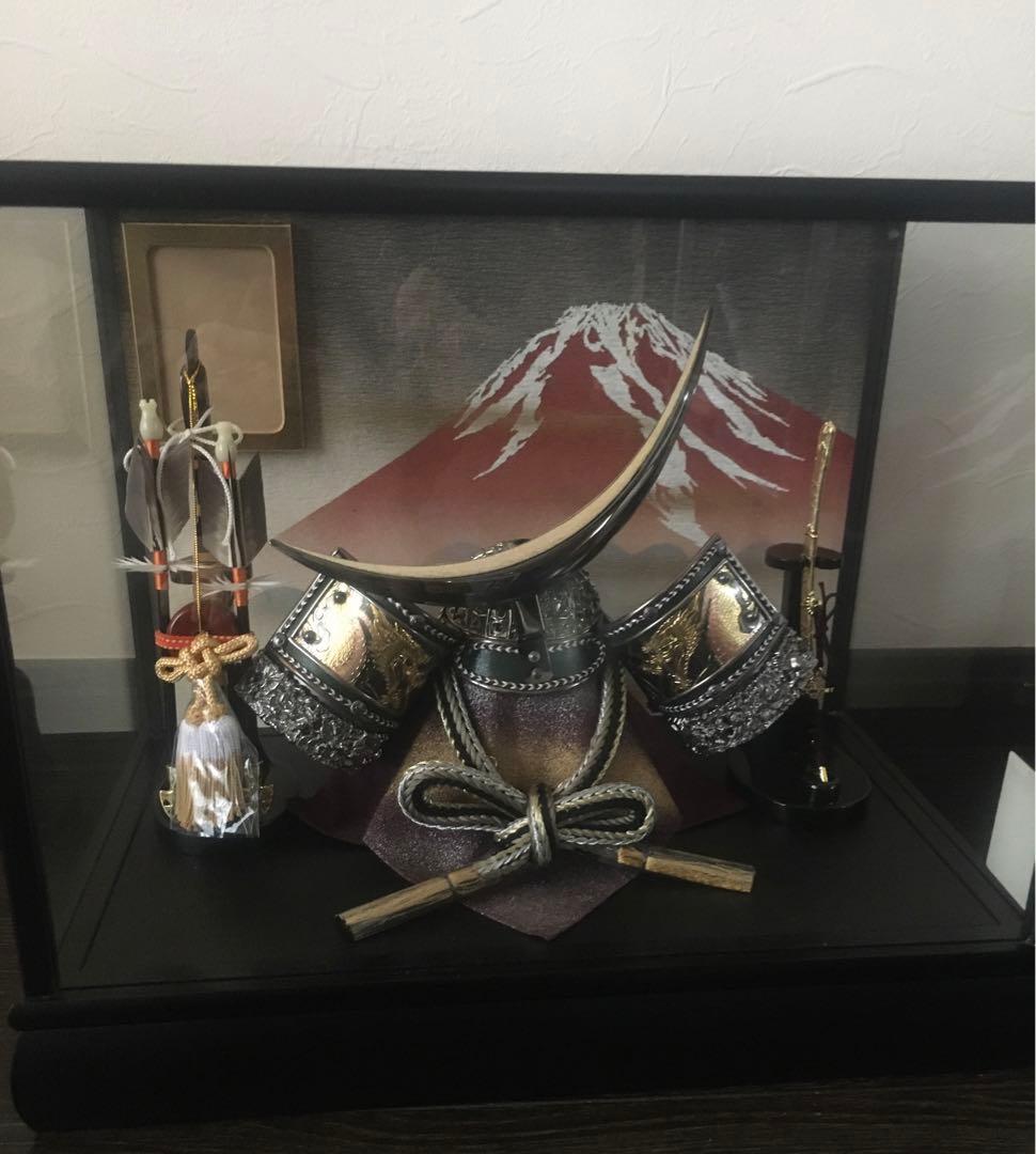 【美品】8号彫金伊達兜　赤富士　盛光作　高級五月人形
