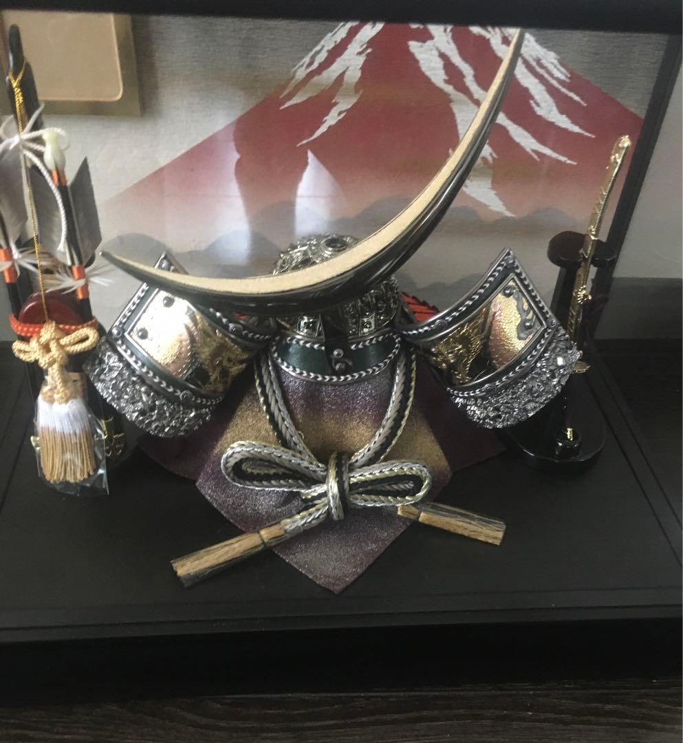 【美品】8号彫金伊達兜　赤富士　盛光作　高級五月人形