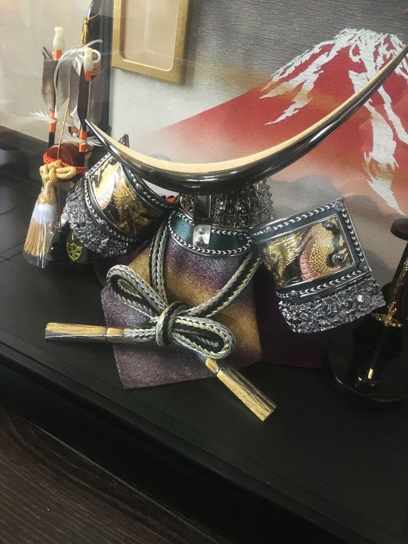 【美品】8号彫金伊達兜　赤富士　盛光作　高級五月人形