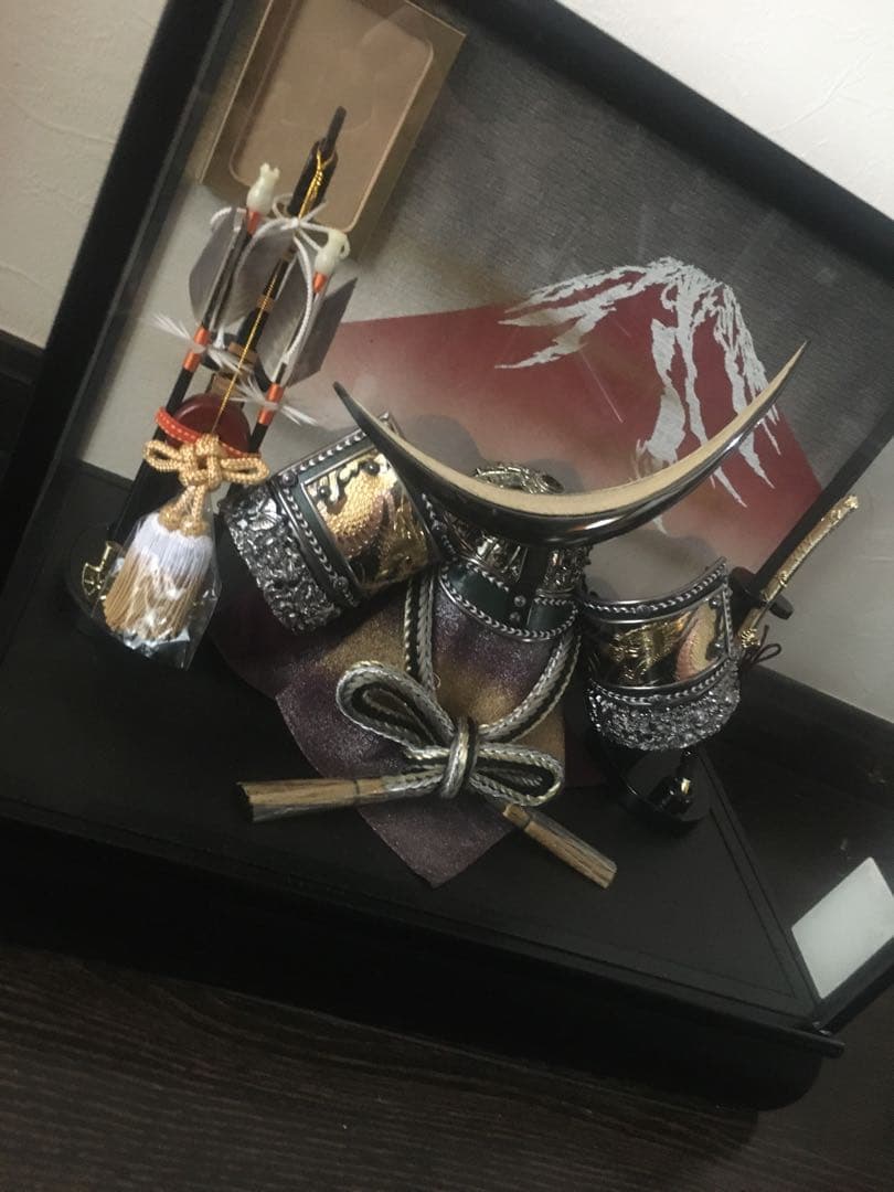 【美品】8号彫金伊達兜　赤富士　盛光作　高級五月人形