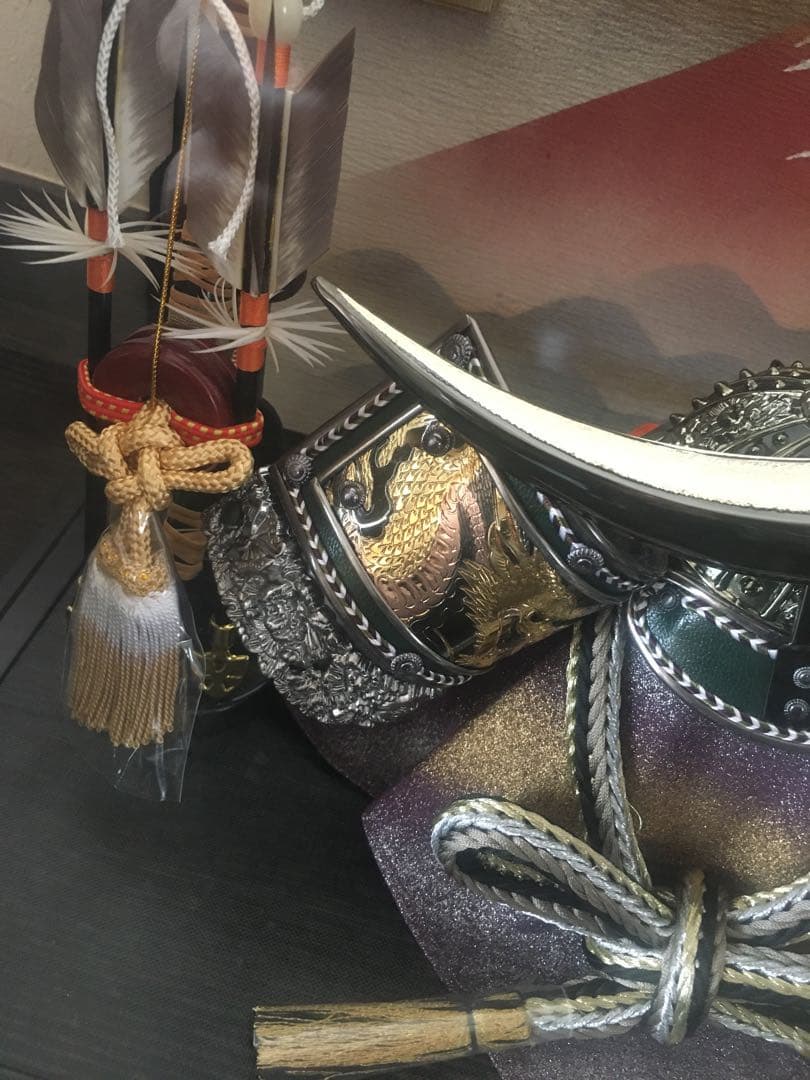 【美品】8号彫金伊達兜　赤富士　盛光作　高級五月人形