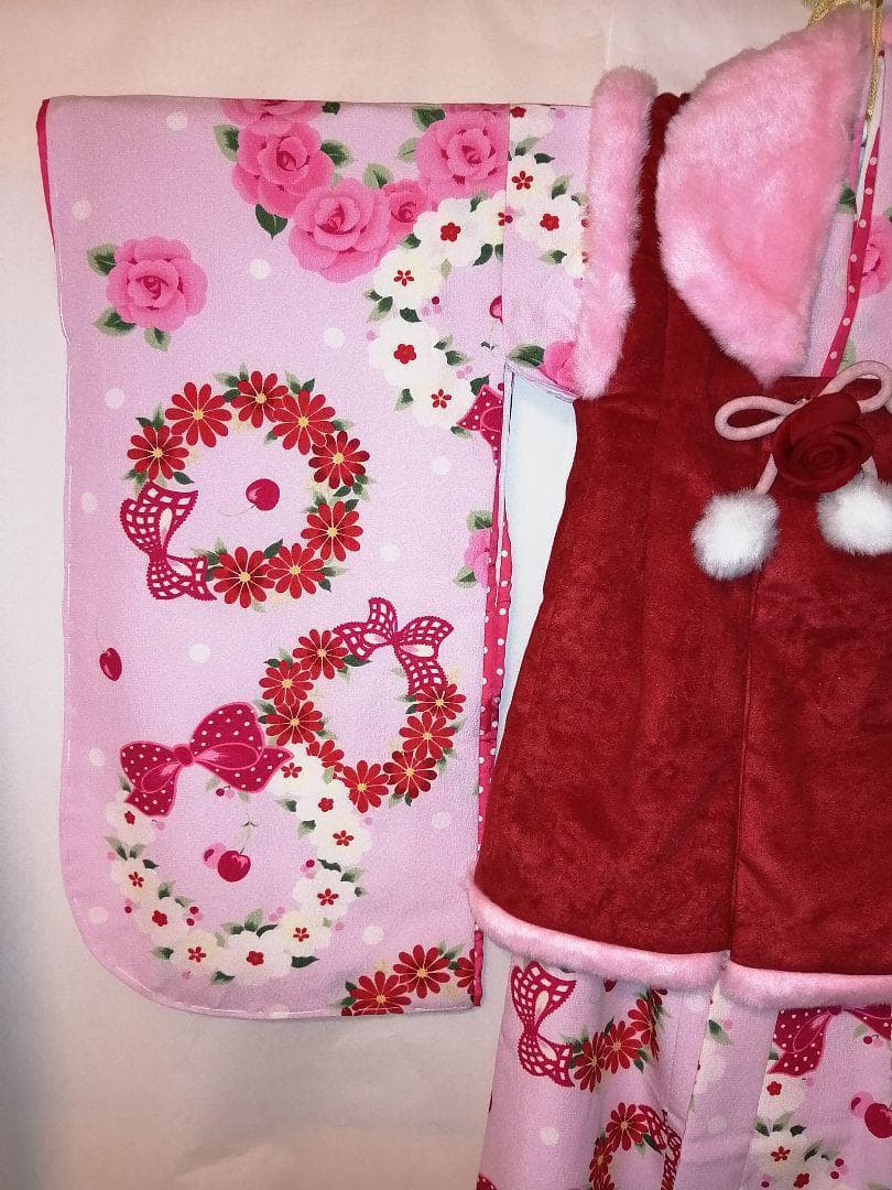 松田聖子ブランド 七五三 3歳.着物.被布.女の子セット巾着 髪飾り 草履付3④