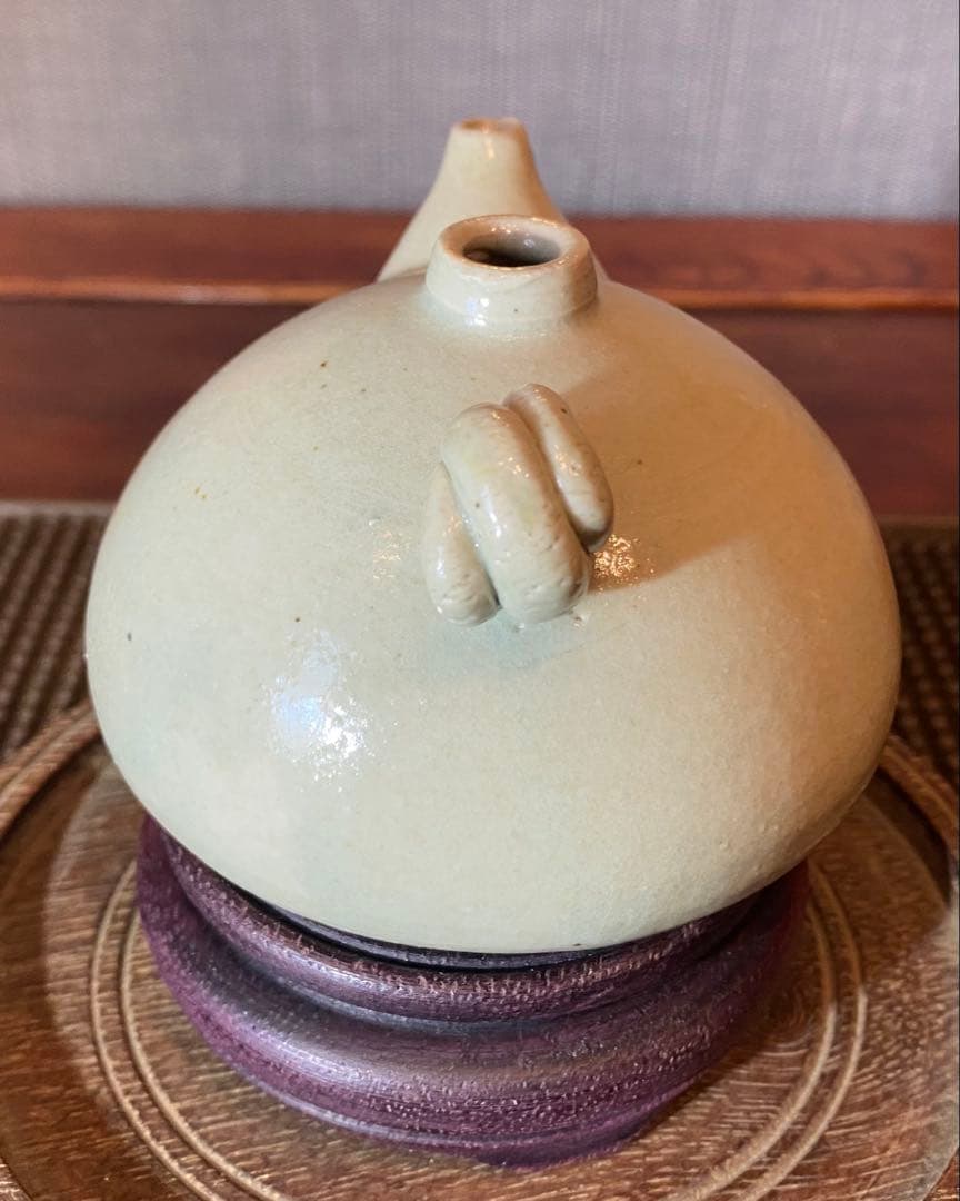 緑青磁 水滴・一輪挿し 鑑賞台付 沈船品 ヴィンテージ レア 中国 台湾茶器