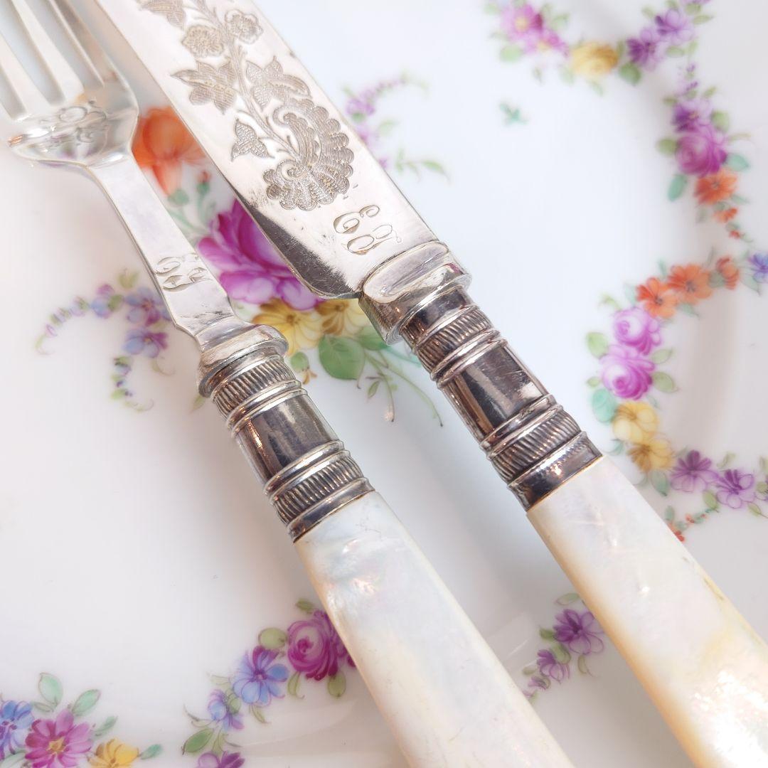 白蝶貝　マザーオブパール　デザートカトラリー　ナイフ　フォーク　アンティーク