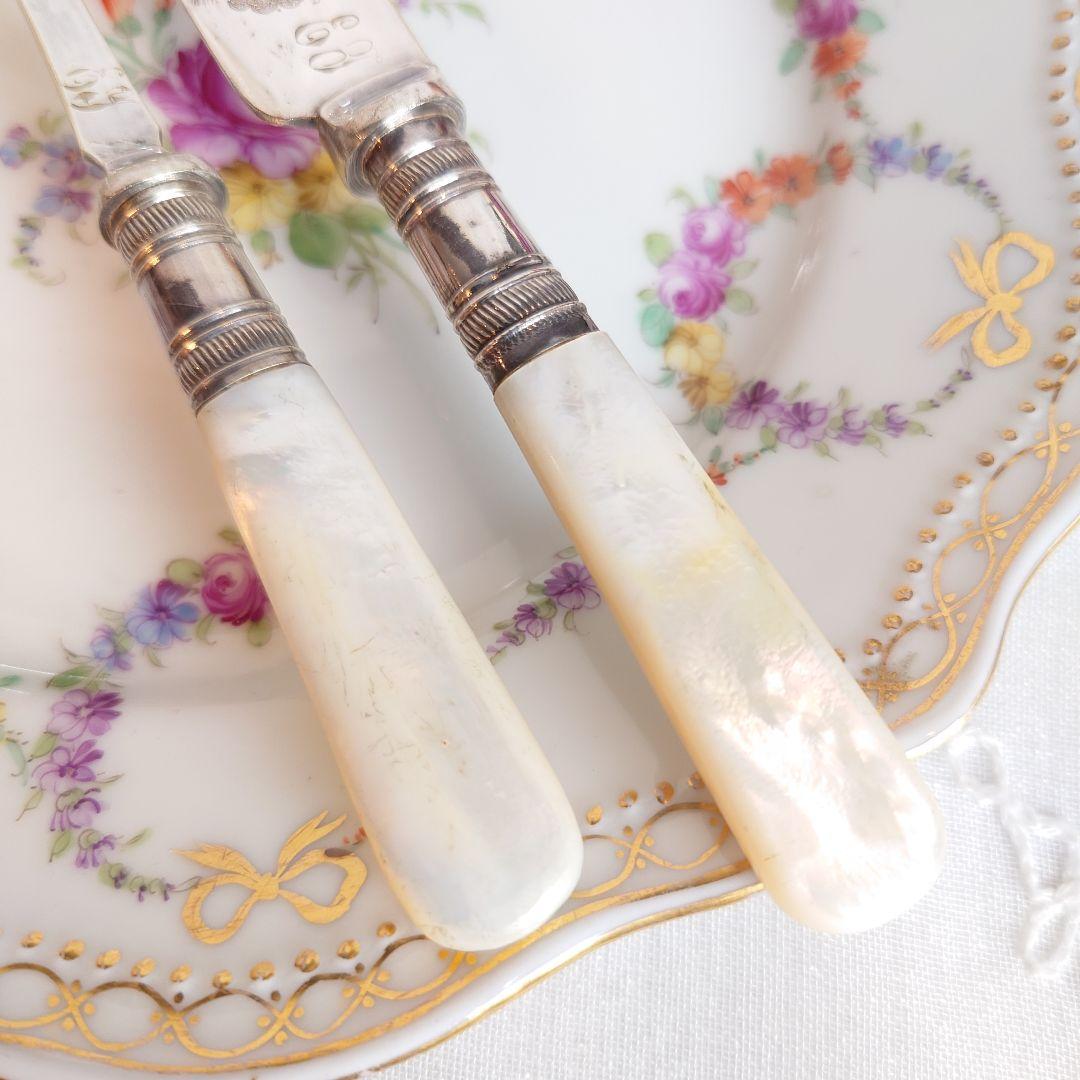 白蝶貝　マザーオブパール　デザートカトラリー　ナイフ　フォーク　アンティーク