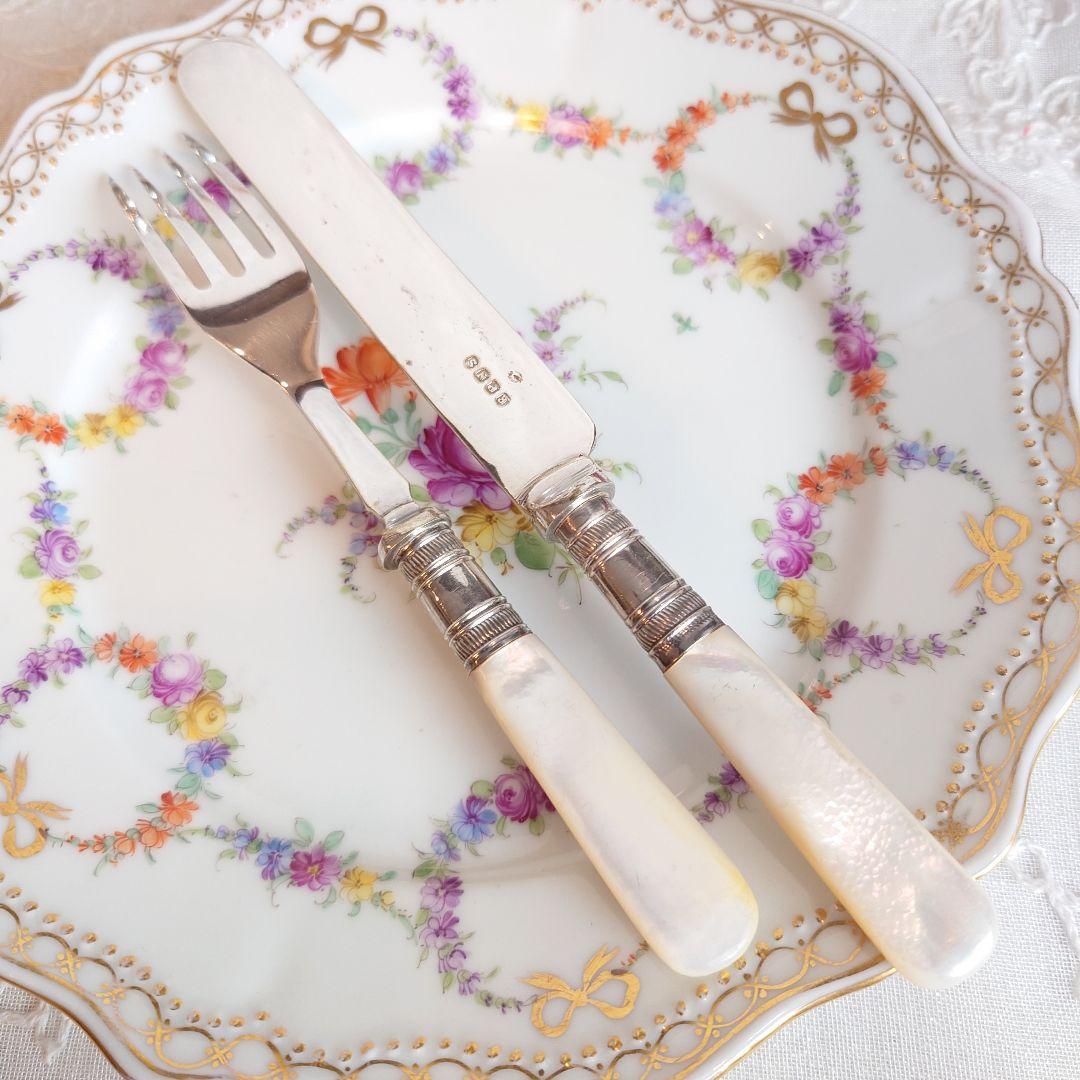 白蝶貝　マザーオブパール　デザートカトラリー　ナイフ　フォーク　アンティーク