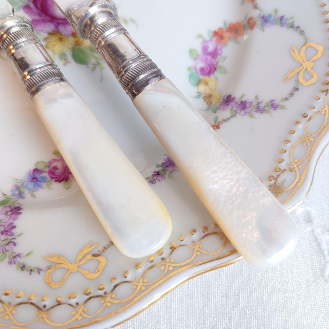 白蝶貝　マザーオブパール　デザートカトラリー　ナイフ　フォーク　アンティーク